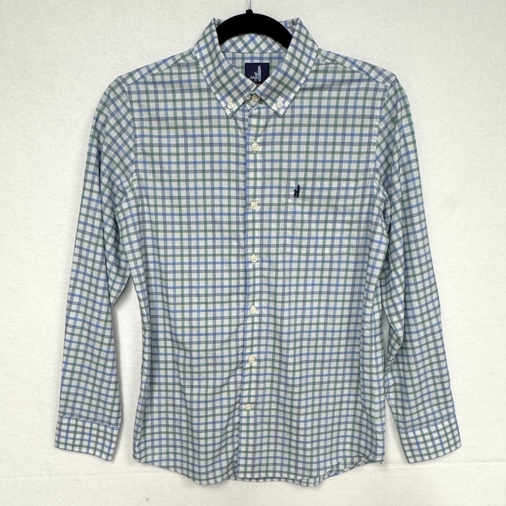 Johnnie-O Button-Down Shirt Youth Boys Size 14 Blue‎ Green Plaid Long Sleeve